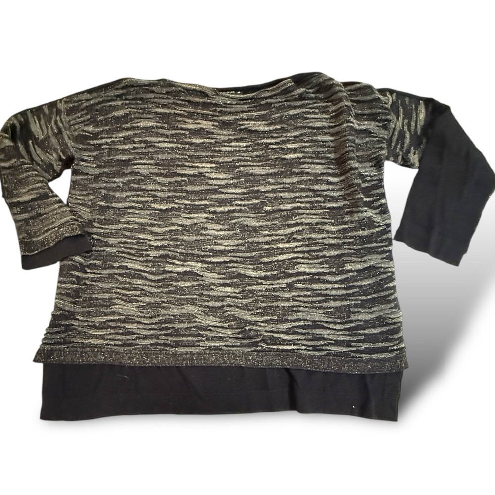 MATTHILDUR Boxy Lagenlook Metallic Sweater Size Small Black Gold Peruvian Cotton